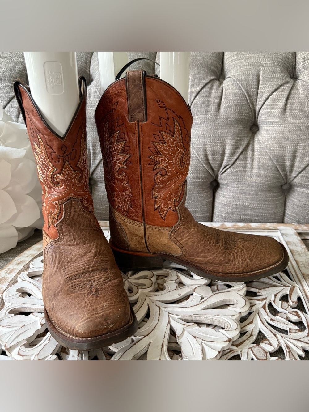 Double H Men's Two-Tone Brown Leather Western Cowboy Boots 9.5